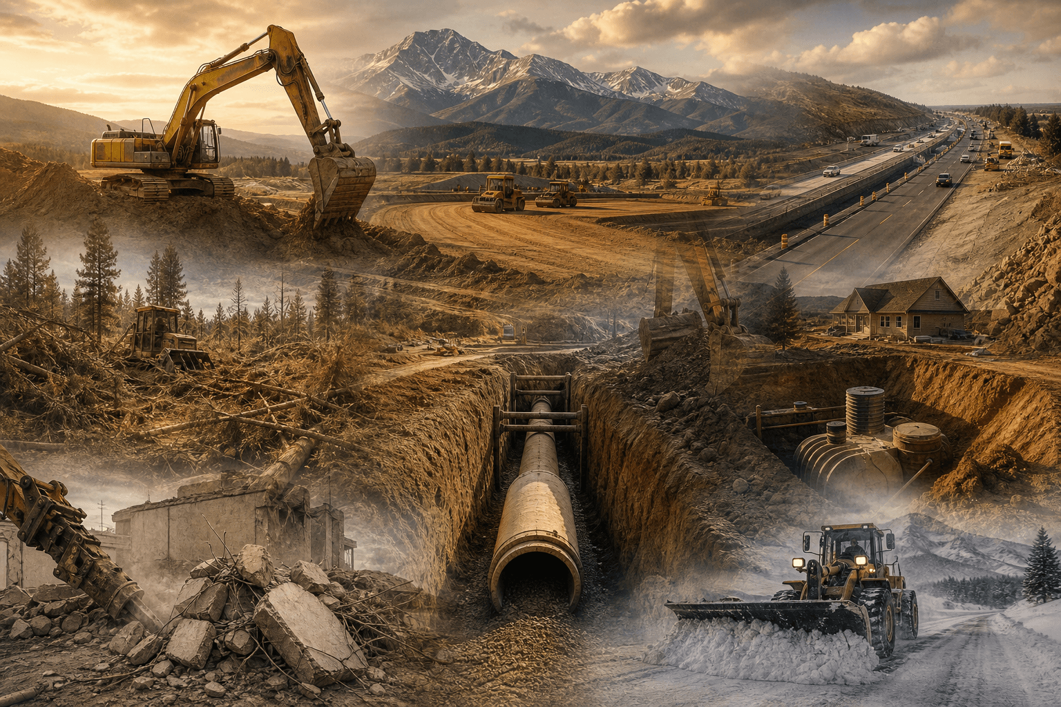 Excavation equipment preparing a site